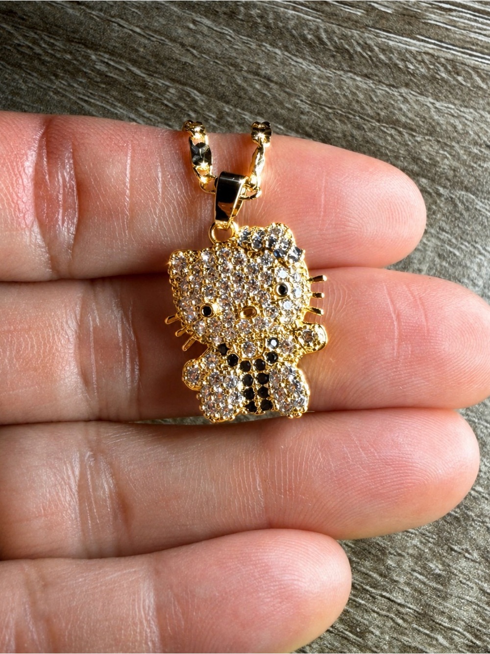 Gold Crystal Hello Kitty Pendant Necklace - Gold
